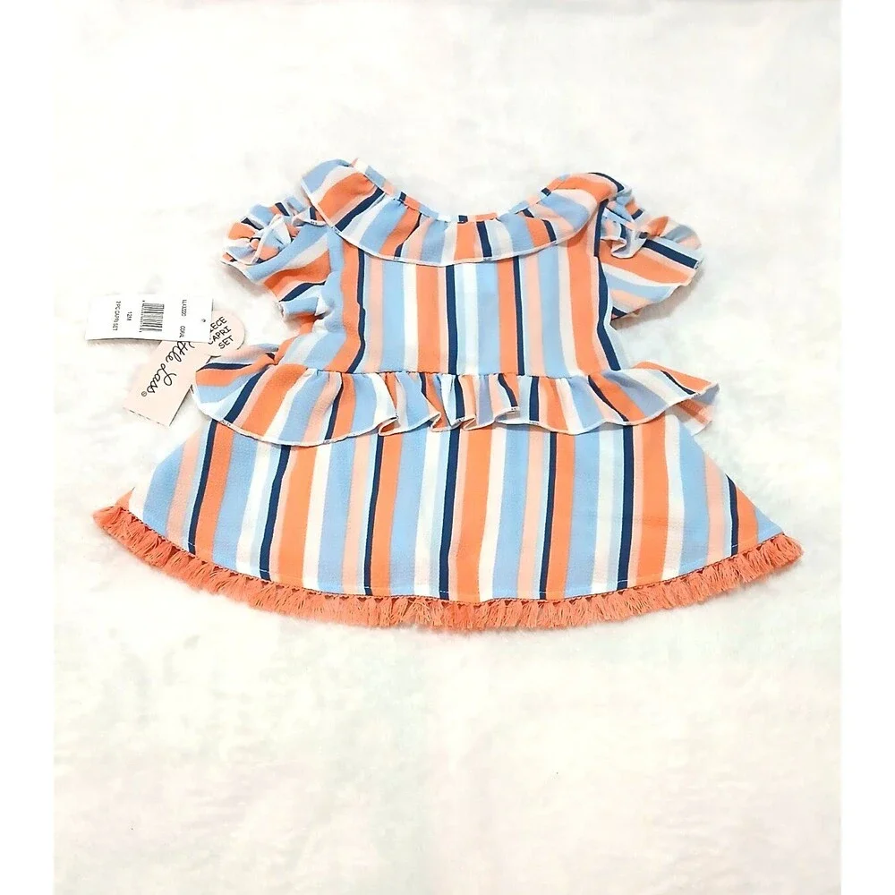 LITTLE LASS Baby Girl 2pc Cold Shoulder/Frilled Hem Blouse & Pants Set (12M) NEW - Picture 3 of 6